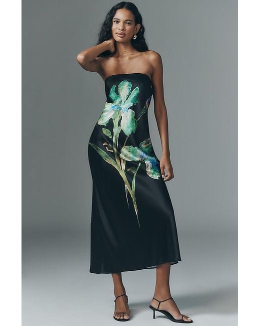 By Anthropologie Black The Fleur Strapless Satin Maxi Slip Dress