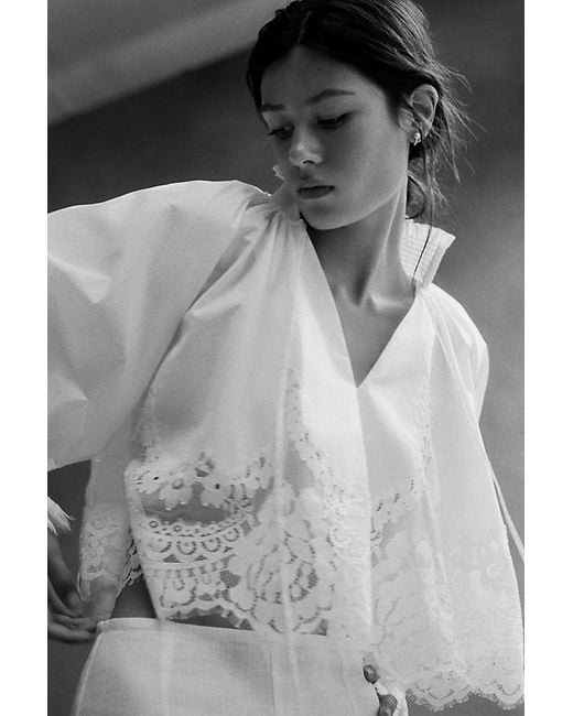 Mare Mare White Lace Inset Long-Sleeve Blouse