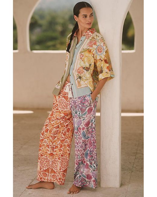 Emily Carter Natural X Celandine Printed Wide-Leg Linen Trousers
