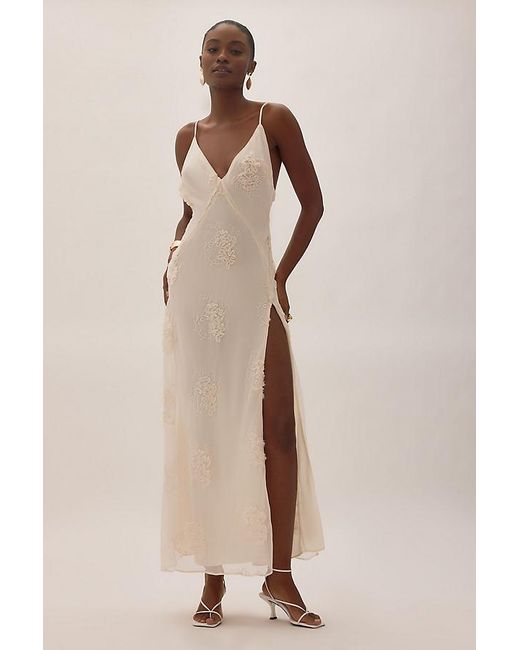 Bardot Natural Romaya V-Neck 3D Floral Maxi Dress