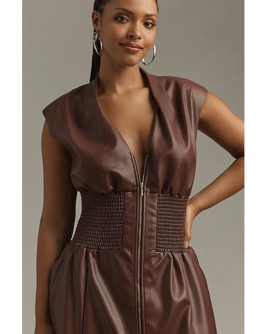 By Anthropologie The Tommie Cap-Sleeve Smocked Front-Zip Shirt Dress: Faux Leather Edition in Brown | Lyst UK By Anthropologie The Tommie Cap-Sleeve Smocked Front-Zip Shirt Dress: Faux Leather Edition in Brown | Lyst UK