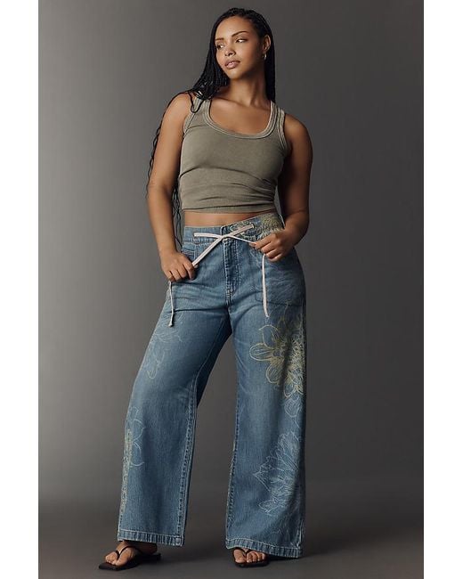 Pilcro Blue High-Rise Wide-Leg Drawstring Jeans