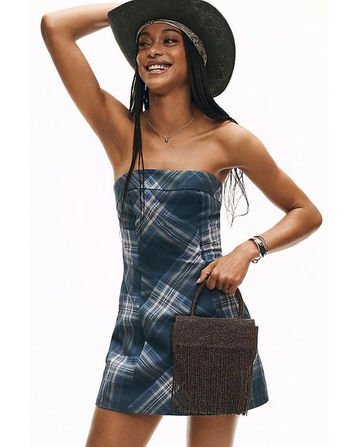 Aston Studio Blue Kaia Strapless Linen Cotton Mini Dress