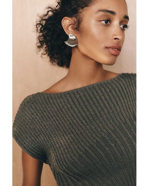 By Anthropologie Green Ribbed Knit Mini Dress