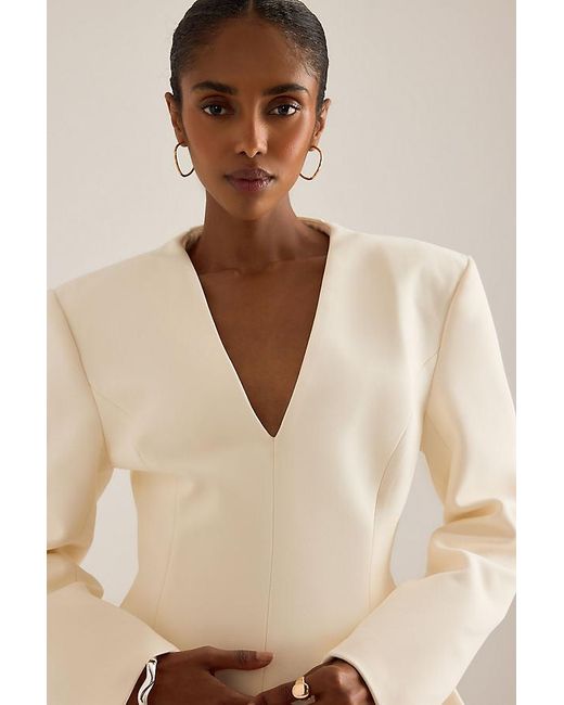 Odd Muse Natural Structured Long-Sleeve Cinched Top