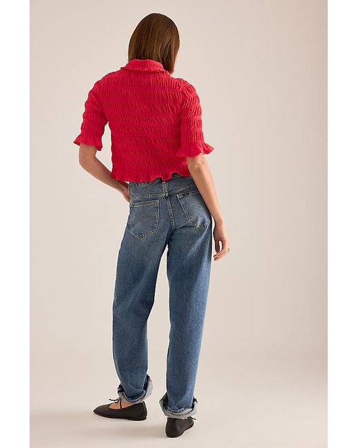 Maeve Red Ruffle Button-Front Top