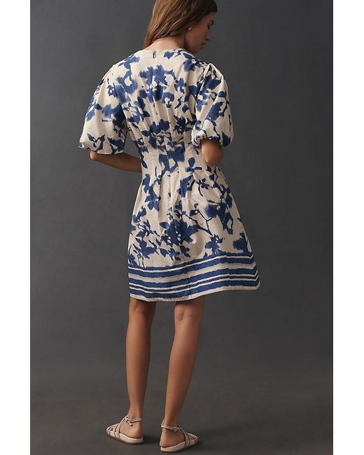 Exquise Black Smocked Puff-Sleeve Mini Dress