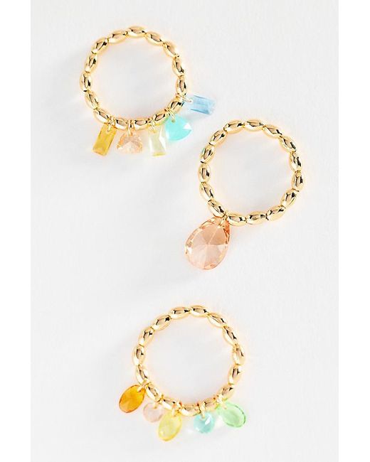 By Anthropologie Metallic Crystal Stretch Rings, Set Of 3