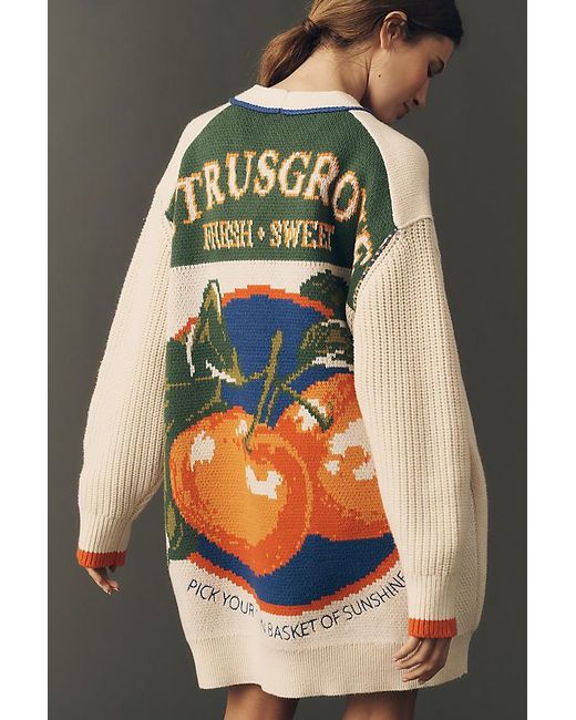 Maeve Green Cotton Blend Veggie Motif Cardigan