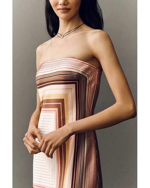 By Anthropologie Gray The Fleur Strapless Satin Maxi Slip Dress