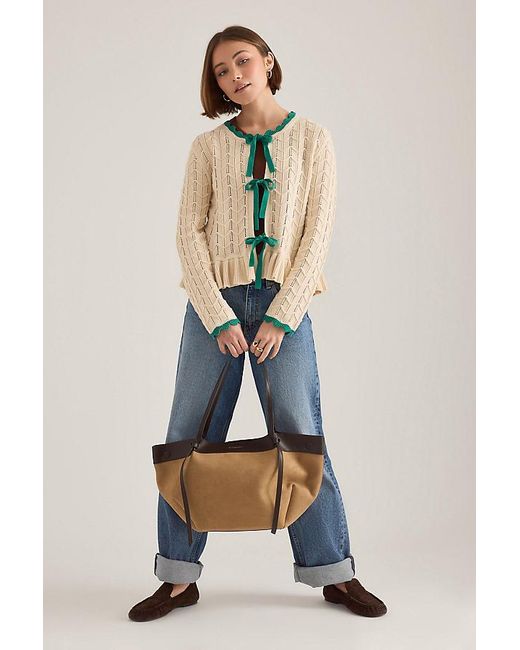 By Anthropologie Blue Pointelle Knit Tie-Front Cardigan