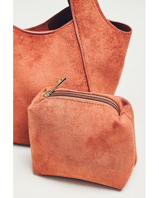 By Anthropologie Orange The Sonia Faux-Suede Mini Slouchy Tote Bag