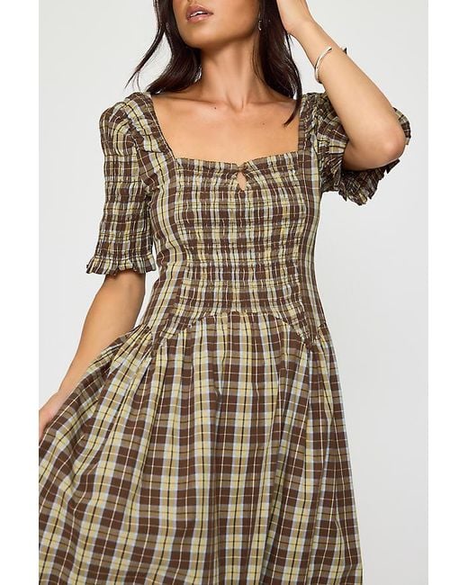 Damson Madder Natural Emmy Shirred Check Midi Dress