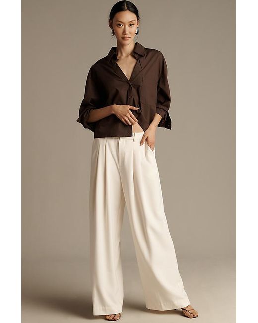 Maeve Natural The Avery Wide-Leg Pleated Trousers By