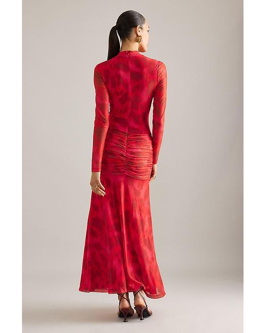 Bardot Red Lea Floral Mesh Midi Dress