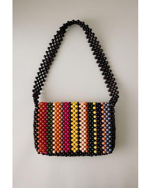 By Anthropologie Metallic The Fiona Multicolour Wood Beaded Shoulder Bag