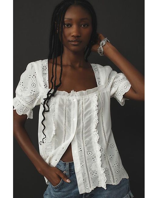 Puff sleeve eyelet top hotsell