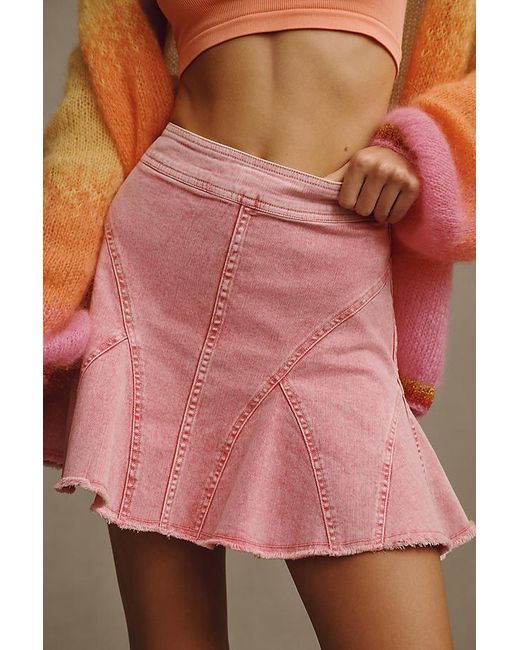 Pilcro Pink Seamed Flared Mini Skirt