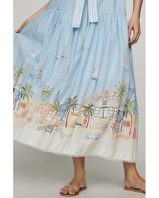 En Saison Blue Dawn Cotton Off-Shoulder Midi Dress