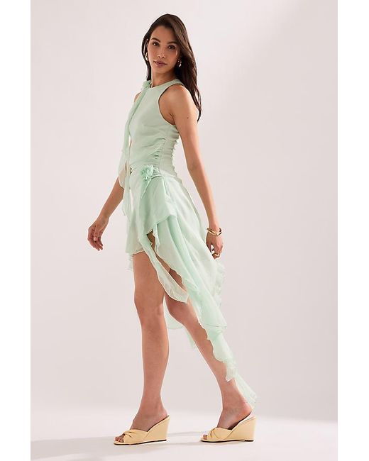 Bardot Green Ivana Asymmetric Ruffle Mini Dress