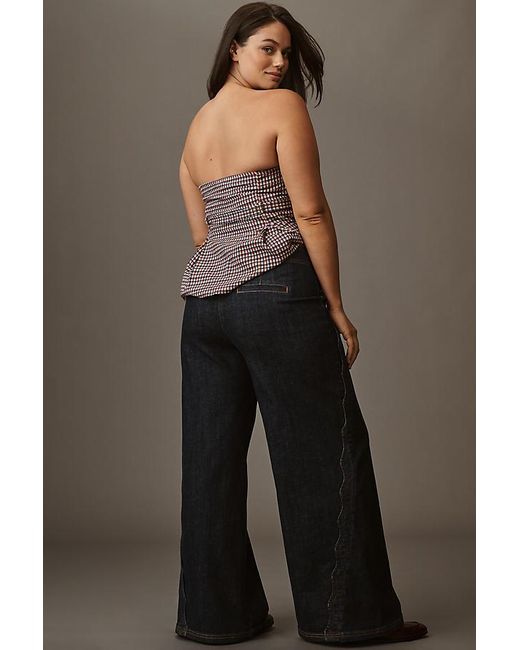 Maeve Blue Scallop-Edge High-Rise Wide-Leg Jeans