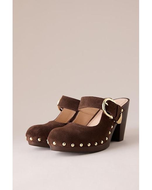 Frye Natural Cindy Buckle Suede Heeled Clogs
