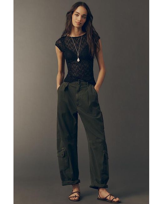 By Anthropologie Blue Sheer Lace Top