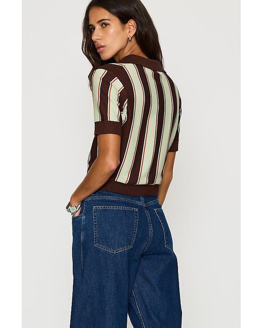 By Anthropologie Blue Stripe Shrunken Polo Top
