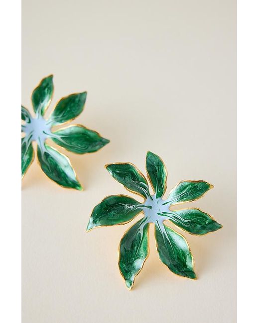 The Pink Reef Green Handpainted Tropic Stud Earrings