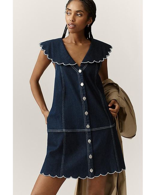 Pilcro Blue Scalloped Denim Buttondown Dress