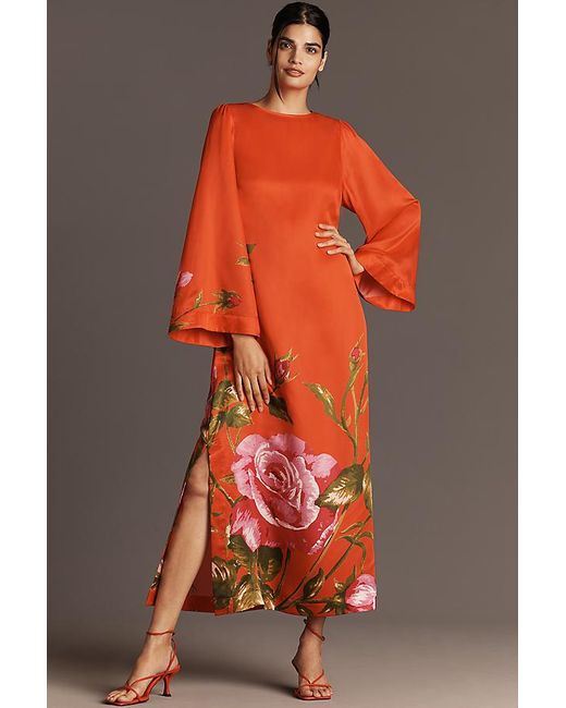 Aston Studio Orange Heidi Silk-Blend Maxi Dress