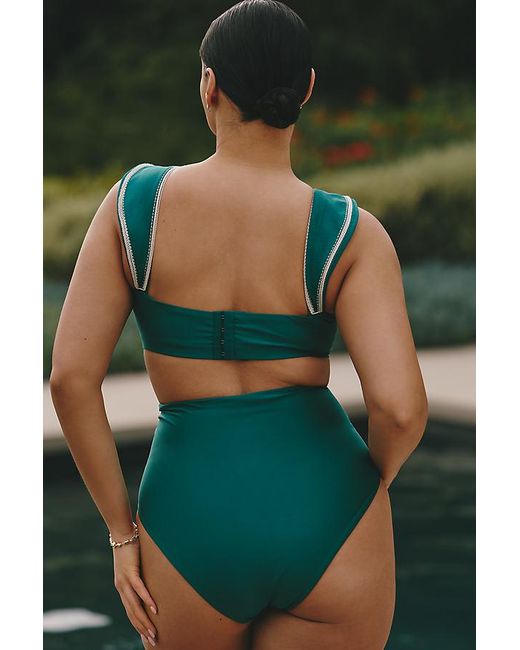 Agua Bendita Green X Anthropologie Malory Embroidered Bikini Top