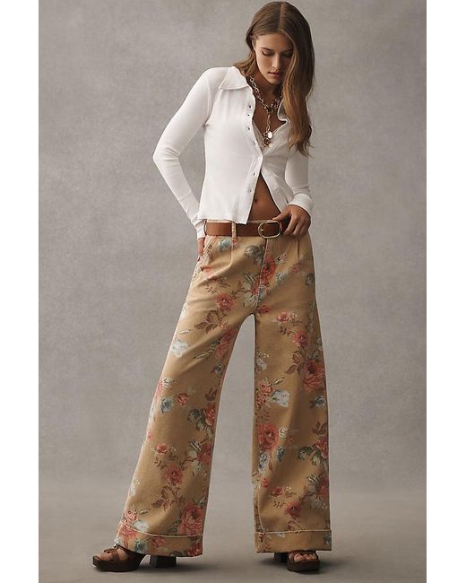 Pilcro Natural The Leon Double Hem High-Rise Wide-Leg Cuffed Jeans By Floral Edition