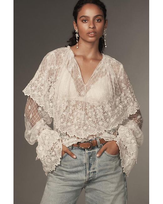 Forever That Girl Brown Long-sleeve Lace-bib Blouse