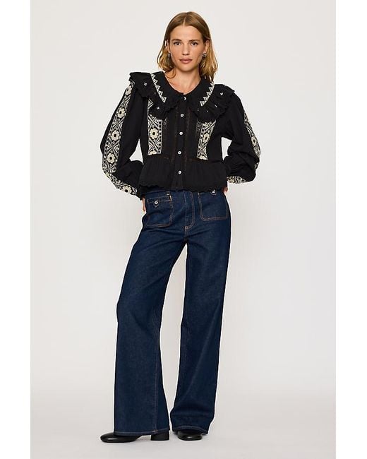 PAIGE Blue Anessa Patch Pocket Wide-Leg Jeans