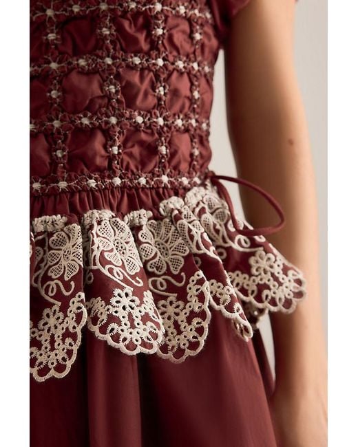 Damson Madder Audrey Smocked Embroidered Cotton Midi Dress