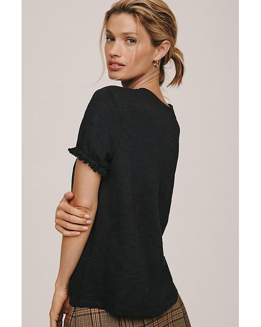 Pilcro Black The Bennie Cotton-Slub Crew-Neck T-Shirt By Puff-Sleeve Edition