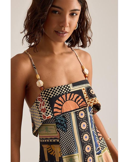 By Anthropologie Natural Lia Linen-Blend Beaded Strap Midi Dress