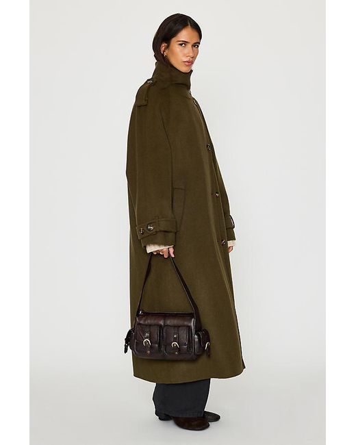 By Anthropologie Green Funnel-Neck Wool-Blend Maxi Coat