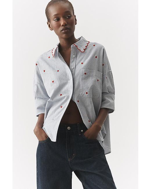 Maeve Gray The Mabel Embroidered Scalloped Collar Boxy Oxford Shirt By