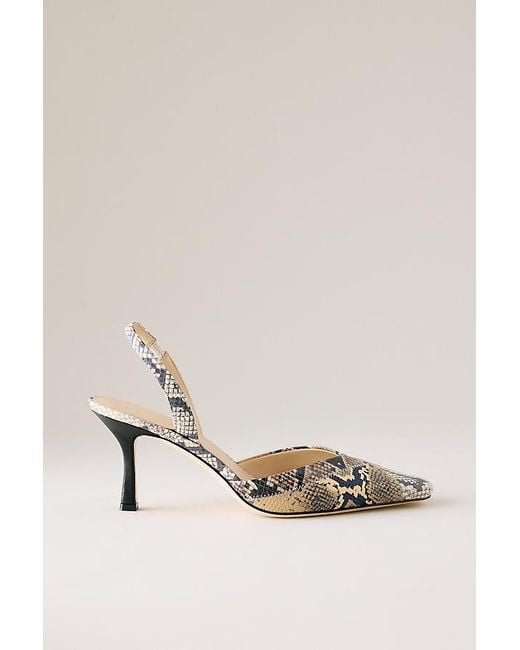 Maeve White Embossed Snake Print Leather Slingback Heels