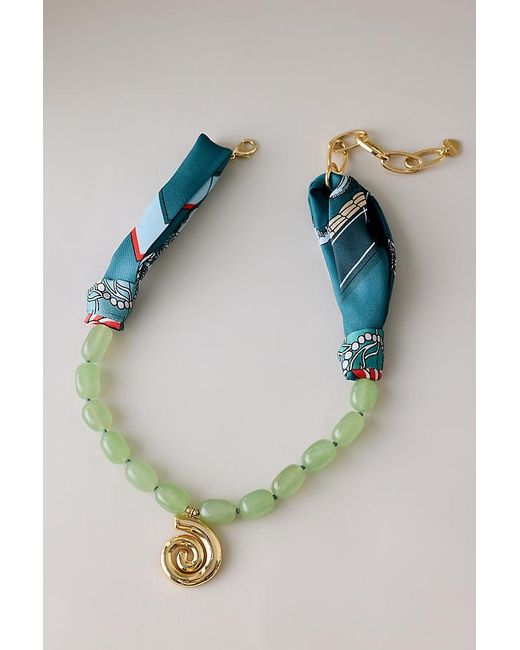 By Anthropologie Blue Beaded Scarf Swirl Pendant Necklace
