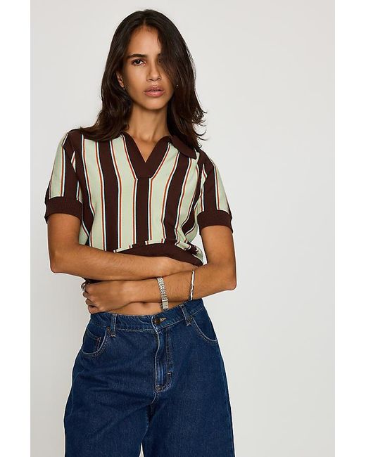 By Anthropologie Blue Stripe Shrunken Polo Top