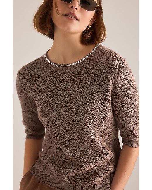 Varley Brown Agathe Pointelle Knit Top