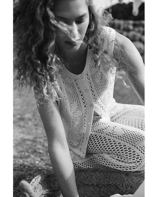 Celandine White Bloom Crochet Button-Front Top