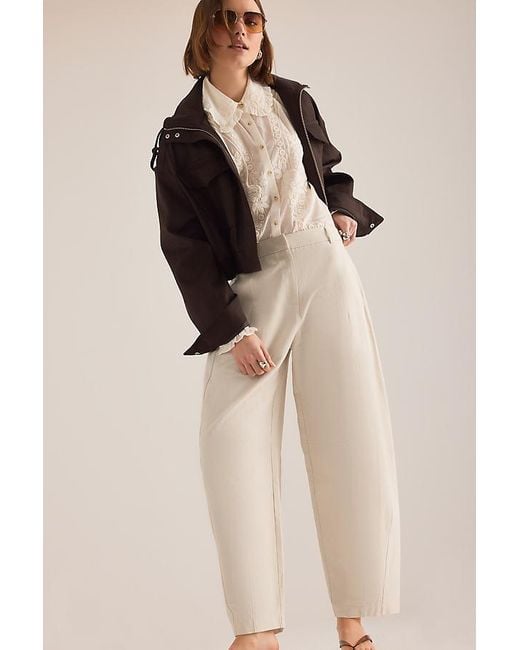 By Anthropologie Natural Aiden Linen-Blend Barrel Trousers