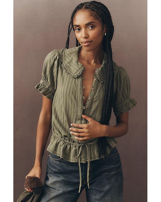 Pilcro Brown The Keira Cinch-Tie Peplum Blouse By