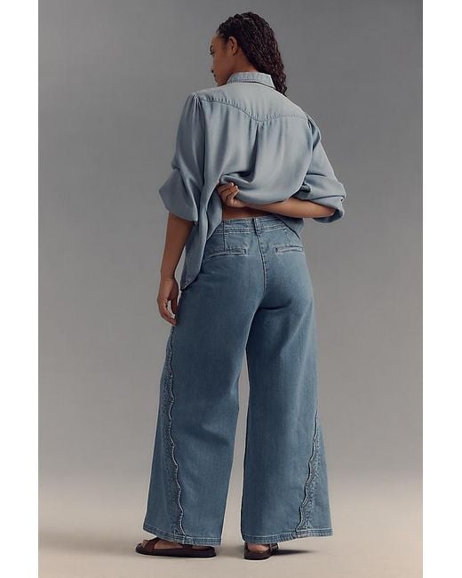 Maeve Blue Scallop-Edge High-Rise Wide-Leg Jeans