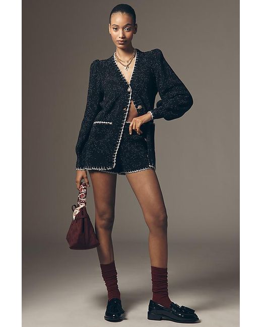 By Anthropologie Blue Encrusted High-Rise Knit Shorts