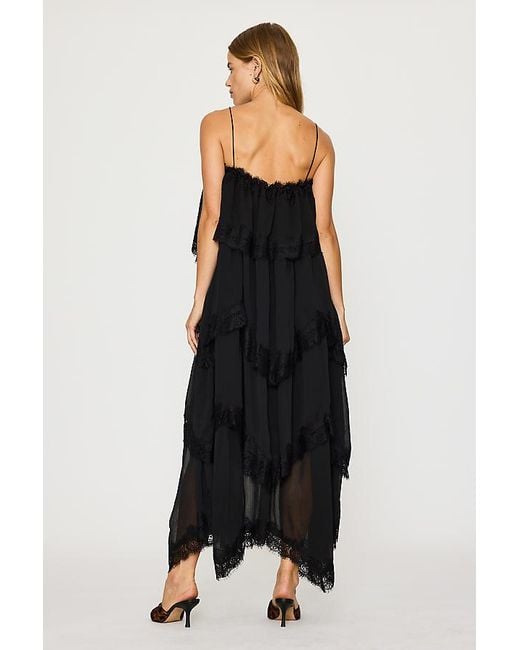 By Anthropologie Black Lace Ruffle Layered Maxi Dress